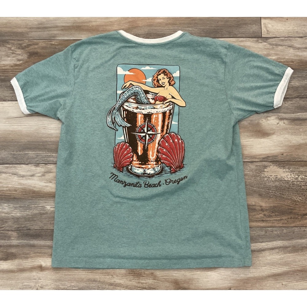 The Duck Company Manzanita Beach Oregon Coast Ringer T-Shirt Green XL